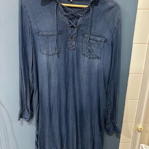 Maurices Blue Lace-Up Denim Dress